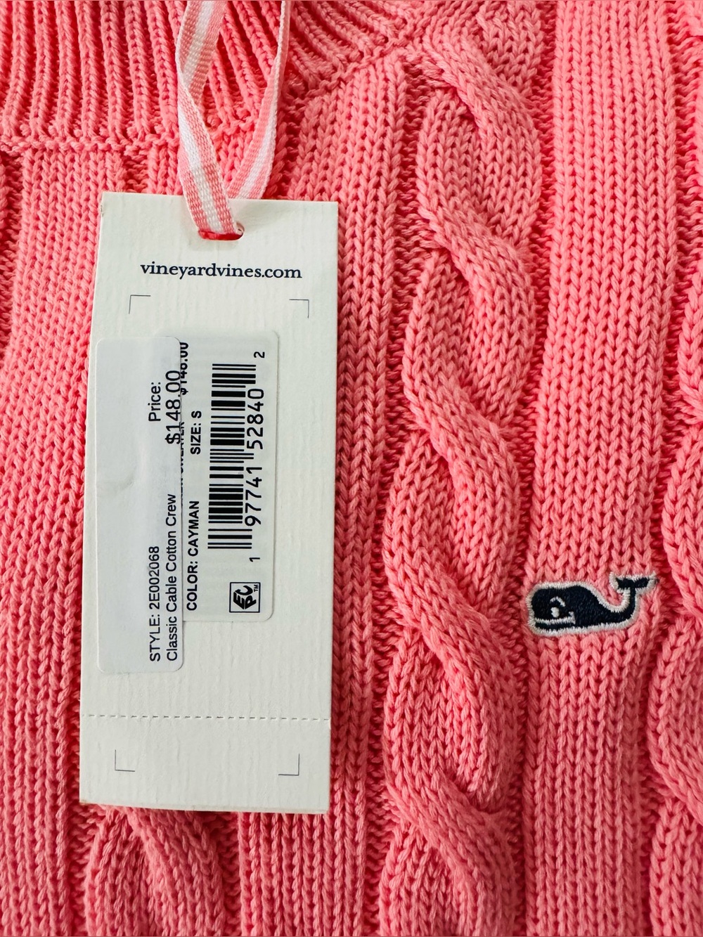 NWT Vineyard Vines Coral Pink Cable Crewneck Sweater. - Picture 5 of 10